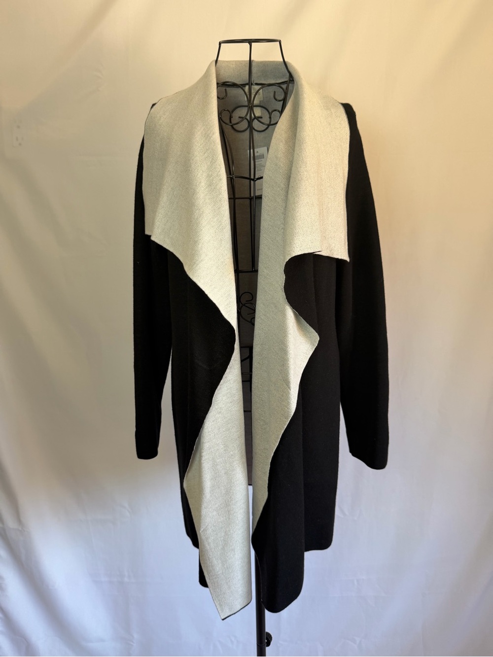 Chico's Black Cardigan with Gray Draped Collar